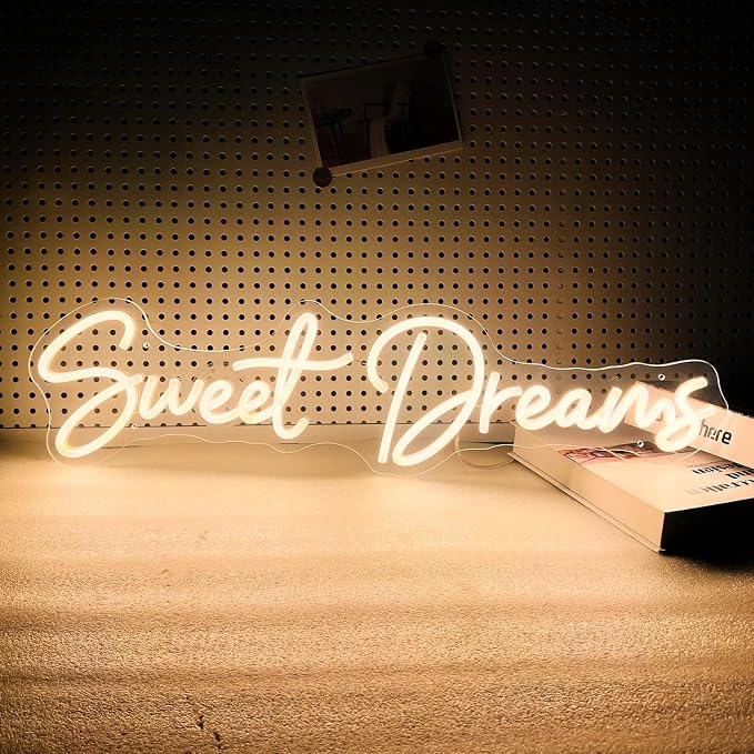 Sweet Dreams Neon Sign Wall Art Decor - 25"x6.4" Sweet Dreams Farmhouse Signs for Room Decor Aesthetic Valentine Party Hanging Decoration