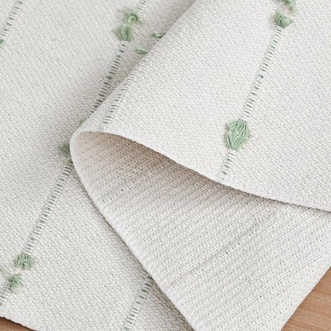 Artoid Mode Sage Green Boho Farmhouse Cotton Woven Table Runner, Seasonal Spring Summer Kitchen Dining Table Decoration for Home Party Decor 12x72 Inch
