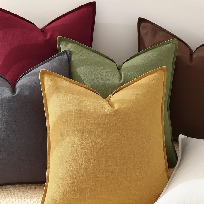 decorUhome Summer Decorative Linen Euro Sham Throw Pillow Covers 26x26 Inch Set of 2 Dark Grey Pillow Covers with Flange Edges Soft Farmhouse Boho Accent Pillow Cases for Couch Bed Living Room