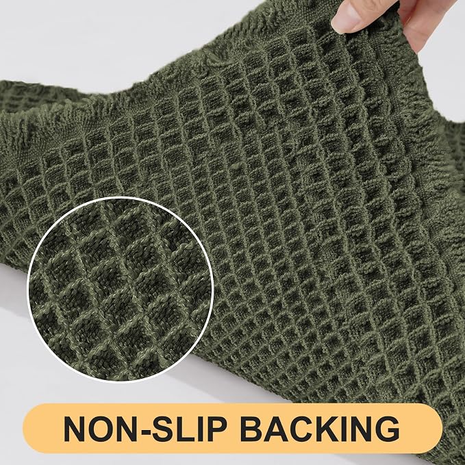 Waffle Bath Mat Set 2 Piece, Boho Woven Modern Bath Rug Absorbent Non Slip, Soft Bathroom Mats, Machine Washable Knit Bath Rugs with Border for Bathroom, Bedroom, Kitchen, Shower, Tub, Dark Green