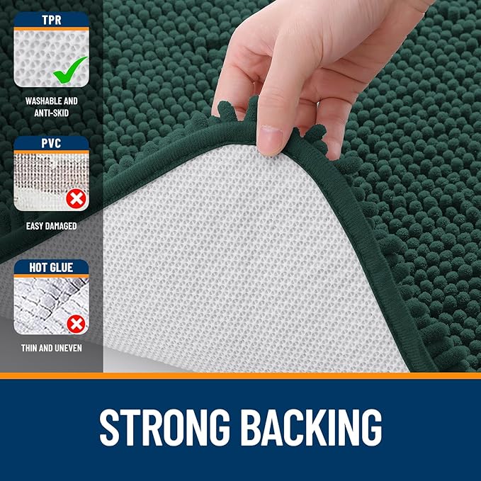 OLANLY Toilet Rugs U-Shaped 20x20, Extra Soft Absorbent Chenille Contour Bathroom Rugs for Toilet, Dry Quickly, Machine Washable, Non-Slip Bath Mat, Blackish Green