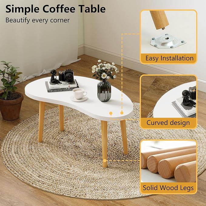 Mango Coffee Table Low Table with 4 Solid Wood Sturdy Legs,Floor Table Desk for Sitting on The Floor,19.7"D x 31.5"W x 16"H Inches,Living Room/Toy room Furniture,Rental house Furniture(White)