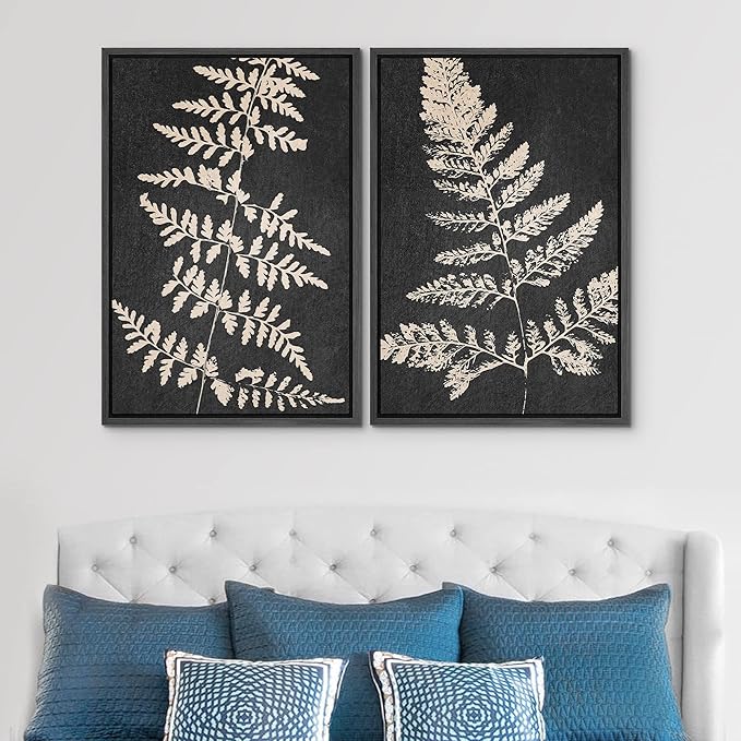 SIGNWIN Canvas Print Wall Art Set Black Tan Forest Fern Plant Leaf Silhouette Nature Wilderness Illustrations Modern Art Rustic Multicolor for Living Room, Bedroom, Office - 24"x36"x2 Black