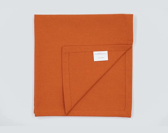 PurpleEssences Set of 12 Cloth Dinner Napkins 100% Cotton 18x18 Inch - Soft Durable Washable - Ideal for Farmhouse Party Spring Easter Summer - Perfect Everyday Use Table Linen - Orange