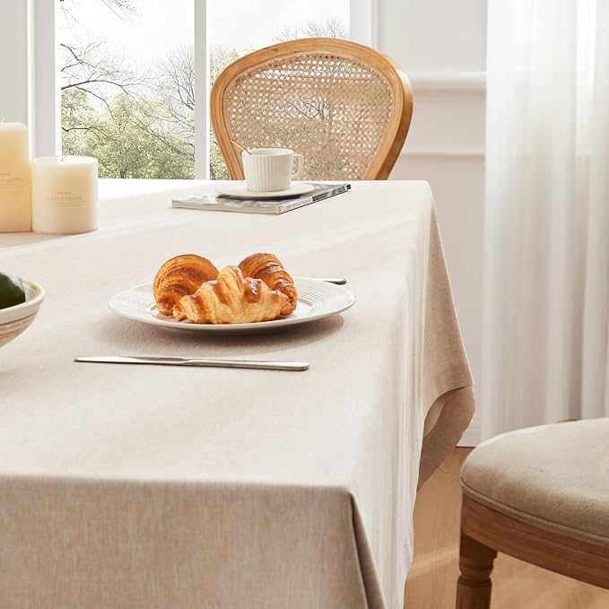 ZeeMart Basic Linen Textured Table Cloth, 52 x 52 Inch Light Tan, Farmhouse Style Neutral Square Tablecloth, Wrinkle Resistant Washable Heavy Weight TableCloths