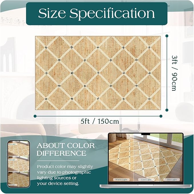 Woven-Look 3x5 Entryway Rug - Small Washable Indoor Outdoor Mats for Front Door Non-Slip Porch Rug Farmhouse Geometric Throw Rugs for Entryway Bedroom Office Kitchen Mat for Floor Porch Decor