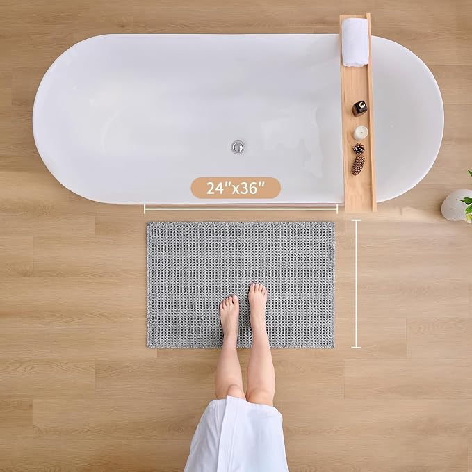 ILANGO Upgraded Waffle Bath Mat,Super Absorbent Boho Non Slip Bathroom Rugs Quick Dry,Ultra Soft Machine Washable Mats with Tassels for Floor,24x36,Dark Grey