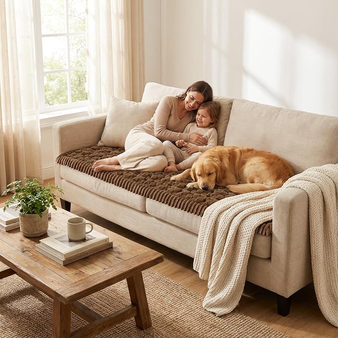 Smiry Couch Covers for Dogs Washable, Non Slip Fuzzy Pet Couch Covers for Sofa, Soft Thick Sofa Slipcovers Furniture Protector Pet Friendly (Chocolate, 27.6" x 59")