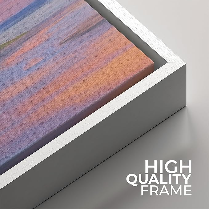 SIGNFORD Framed Canvas Print Wall Art Set Pastel Sunset Coastal Landscape Soft Color Horizon Modern Art Relax/Calm for Living Room, Bedroom, Office - 24"x24"x2 WHITE