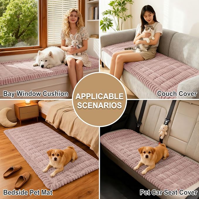 hyha Couch Cover for Dogs Washable, Non Slip Thick Flannel Sofa Protector, Pet Friendly Plush Furniture Cover for Sectional Sofa & Loveseat (Dusty Pink, 27.6" x 70.9")