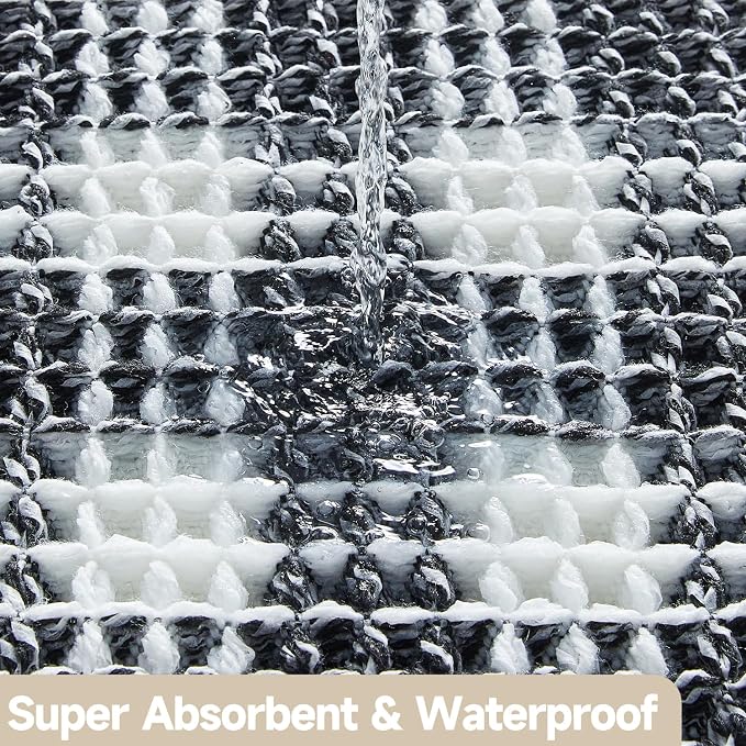TYUU Waffle Runner Rug Bathroom, Long Boho Bathroom Rugs Non Slip Washable Absorbent Checkered Bathroom Mat Quick Dry Farmhouse Bath Mat, 60"x24" Black and White