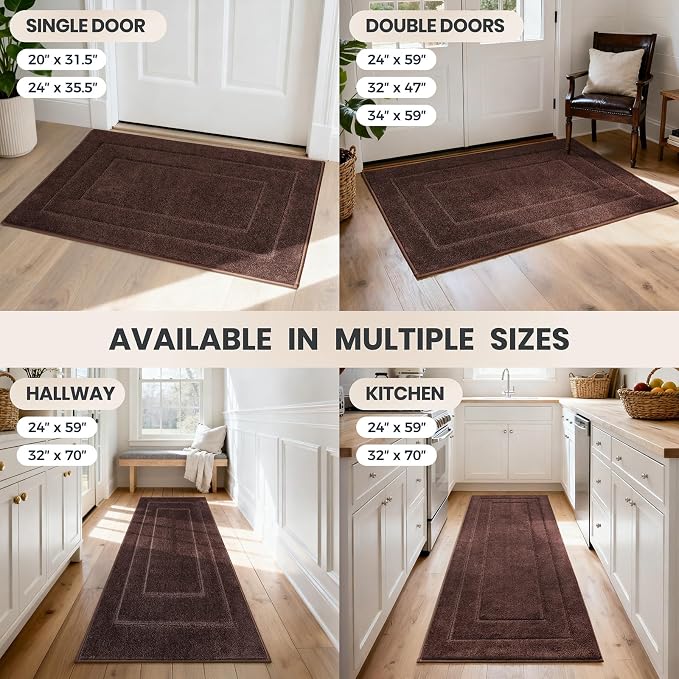 PURRUGS Dirt Trapping Door Mat 24" x 59", Non-Slip/Skid Machine Washable Entryway Rug, Dog Doormat, Super Absorbent Welcome Mat for Muddy Wet Shoes and Paws, Brown
