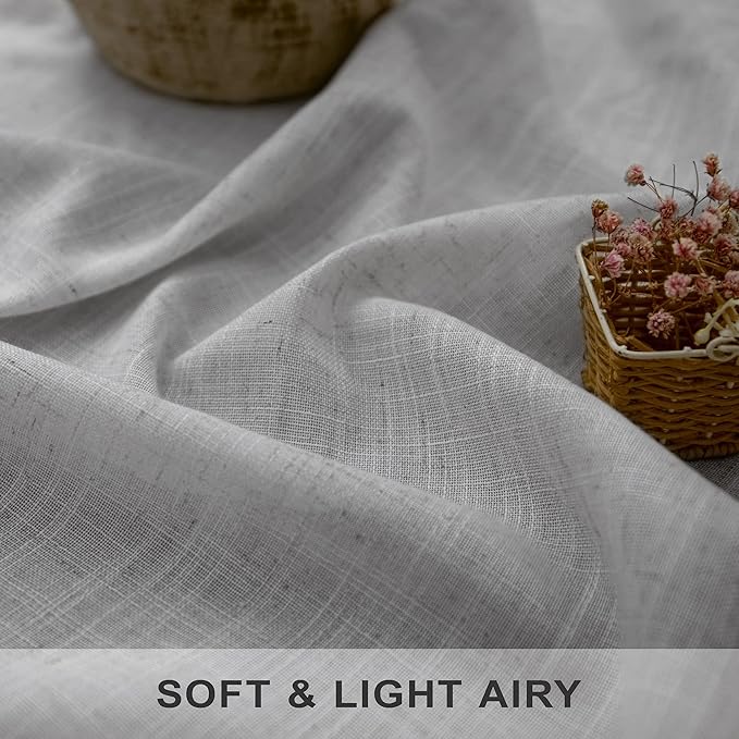 Light Grey Curtains 96 Inches Long for Living Room 2 Panels Back Tab Pocket Airy Flowy Lightweight Semi Sheer Linen Gray Curtains for Boys Bedroom Dining Country Chic Decoration 52x96 Inch Length 8 FT