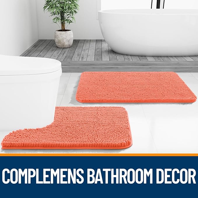 OLANLY Bathroom Runner Rugs 44x24, Extra Soft Absorbent Chenille Bath Rugs, Rubber Backing Quick Dry, Machine Washable Long Bath Mats for Bathroom Floor, Tub and Shower, Home Decor Accessories, Coral