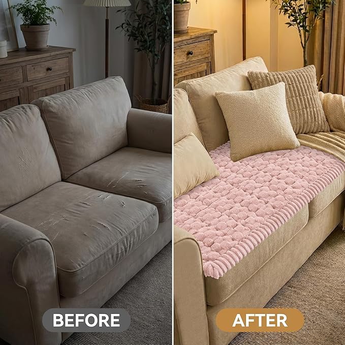 Smiry Couch Covers for Dogs Washable, Non Slip Fuzzy Pet Couch Covers for Sofa, Soft Thick Sofa Slipcovers Furniture Protector Pet Friendly (Dusty Rose, 27.6" x 27.6")