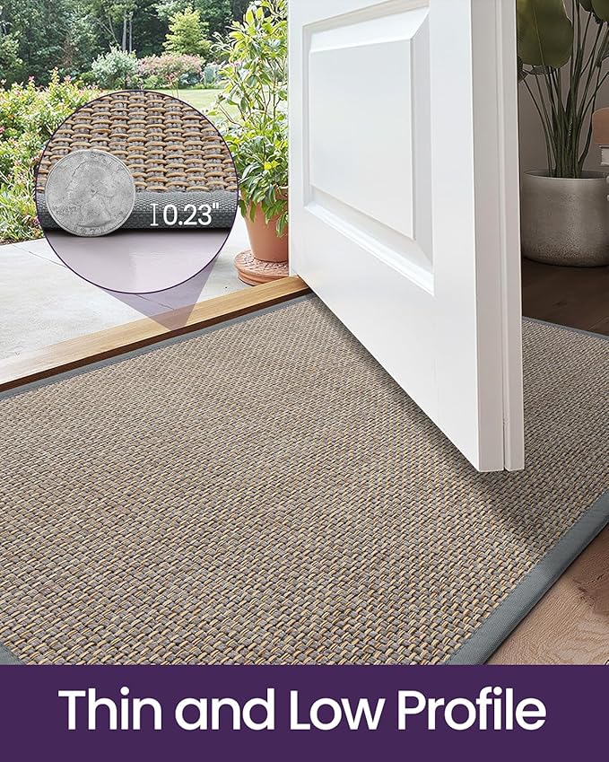 DEXI Ultra Thin Entryway Indoor Door Mat 17x30, Non Slip Rubber Backing Inside Entry Mat, Low Profile Easy Clean Dirt Trapper Doormat for Inside Entrance Patio, Grey