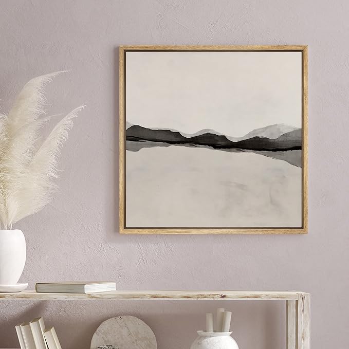SIGNWIN Framed Canvas Print Wall Art Black Tan Pastel Grunge Wave Collage Abstract Shapes Illustration Modern Art Decorative Nordic Minimal Calm/Zen for Living Room, Bedroom, Office - 24"x24" Natural