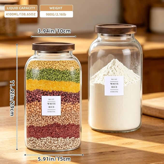 Large Glass Jar with Lid,（1Gallon/4000ML） Airtight Storage Container for Kitchen Countertop, Pantry, Coffee, Tea, Flour, Walnuts and Candy
