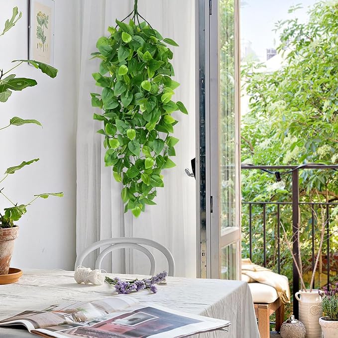 Waipfaru Fake Hanging Plants, 8pcs Artificial Hanging Plant, Faux Ivy Pothos Vines Greenery for Wall Home Bedroom Living Room Aesthetic Kitchen Office Aesthetic Kitchen Indoor Outdoor Decor