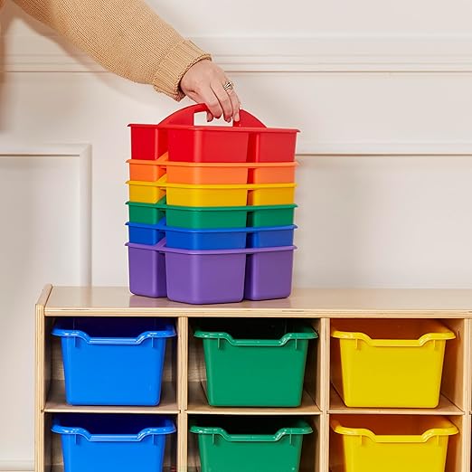 ECR4Kids 3-Compartment Small Plastic Caddy, Multipurpose Organization, Primary, 6-Pack