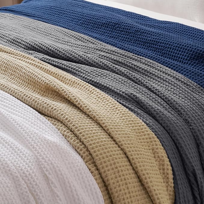 PHF Pre-Washed 100% Cotton Waffle Weave Blanket King Size for Bed,Snag Proof Throw Blanket for Couch Spring Summer Lightweight Breathable,Machine Washable, Home Decor Gift - Charcoal