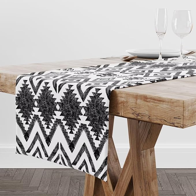 Aztec Table Runner, Southwestern Native Tribal Geometric Ethnic Pattern Table Runner Decoration for Kitchen Family Dinner Table Holiday Party Farmhouse Style 13x108 Inch