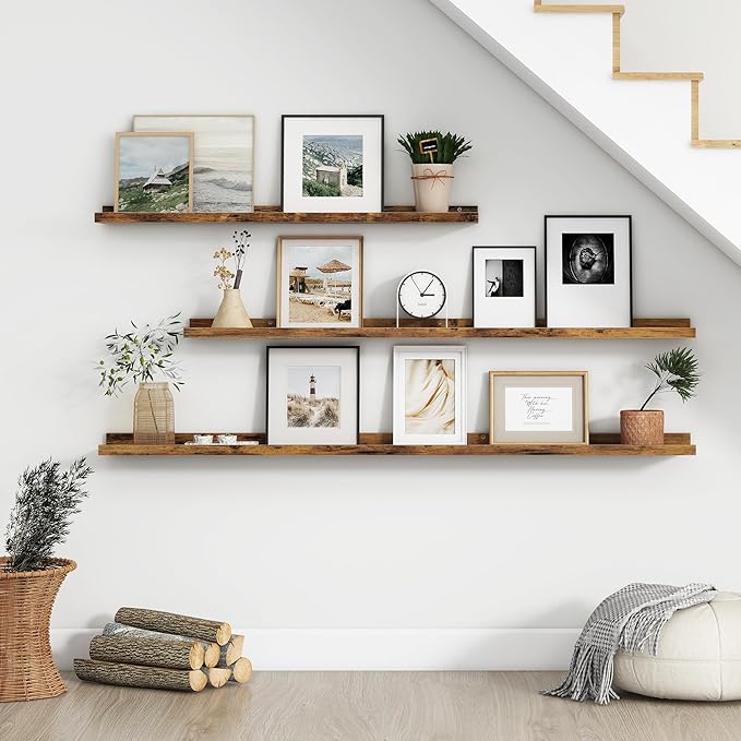 FLYJOE Floating Picture Ledge Shelves for Wall Set of 4, 56 Inch Wall Shelves with Lip Long Large Nursery Book Shelf for Toys Storage Kids Bookshelf Wall Mounted Living Room Bedroom Decor Frames