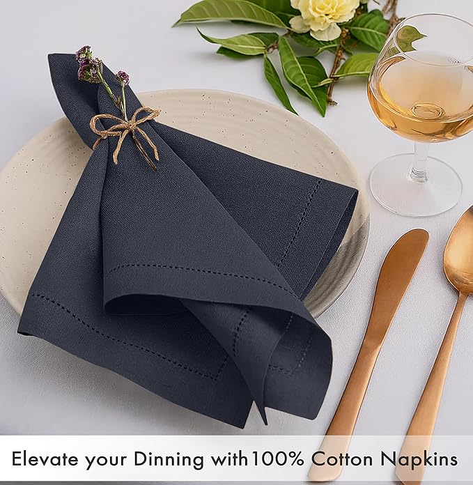 Ruvanti Cloth Napkins Set of 12, 100% Cotton High GSM 18x18 Inches, Hem Stitched Corners, Soft, Washable, Highly Durable & Absorbent, Perfect for Parties, Christmas, Thanksgiving Dinners – Ombre Blue