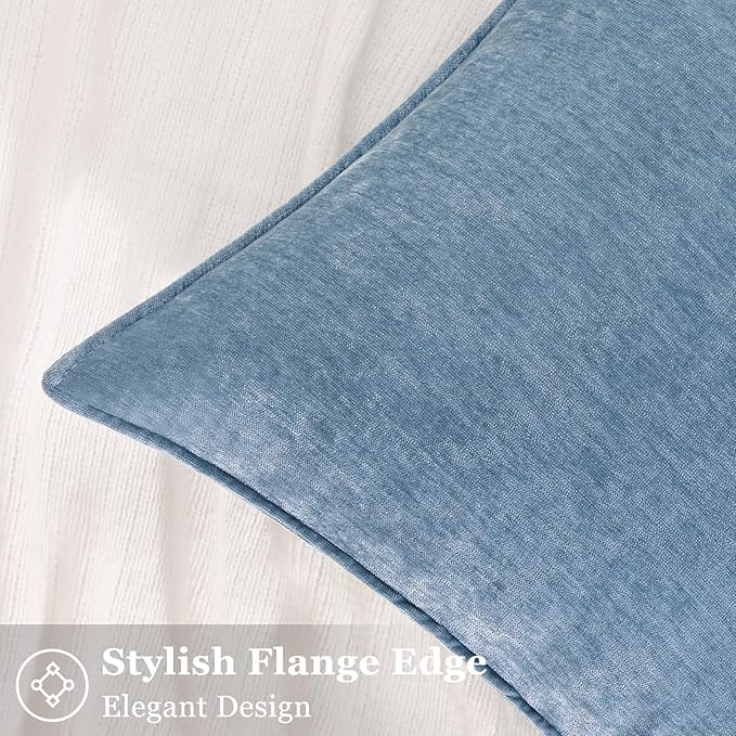 decorUhome Summer Couch Throw Pillow Covers 18x18 Set of 2, Decorative Soft Velvet Modern Cozy Chenille Pillow Cases with Elegant Design for Sofa Bed Living Room Home Decor, Blue Grey