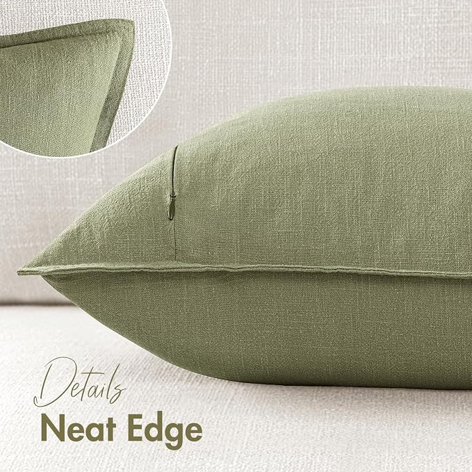 Decorative Linen Solid Throw Pillow Covers Boho Accent Farmhouse Pillows Modern Spring Home Decor for Couch Sofa Living Room Bed 20x20 Inch Set of 2,Sage Green