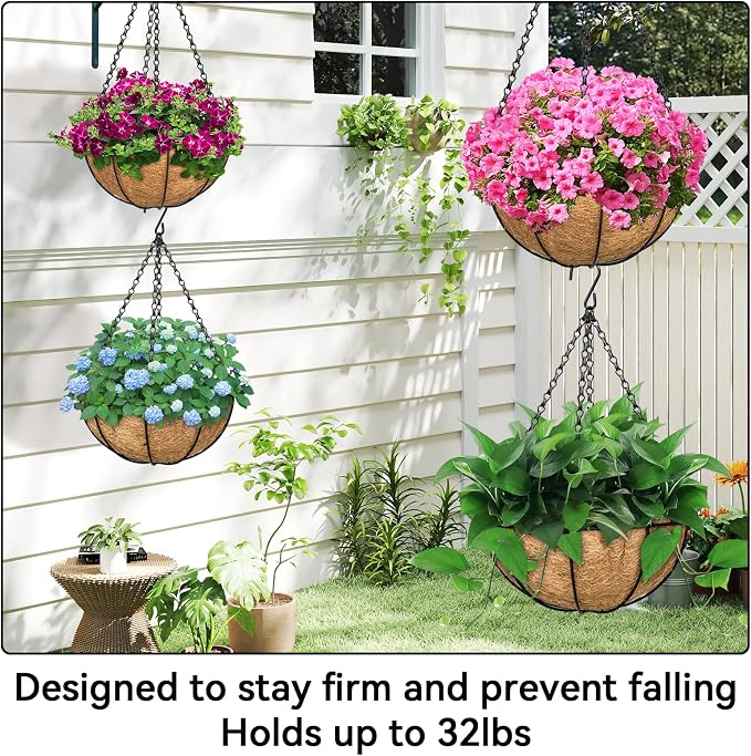 ZeeDix 4 Pack, 24 Inch Hanging Basket Chain with Hooks, Black Metal Planter Flower Pot Chain for Hanging Plants Outside, Adjustable Replacement Chain for Lanterns, Bird Feeders and Flowers