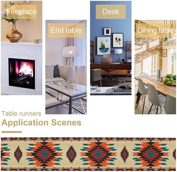 Aztec Southwest Table Runner, Ethnic Style Design Geometric Triditional Kitchen Table Runners Table Setting Decor for Garden Farmhouse Wedding Party Holiday 13x36 Inch