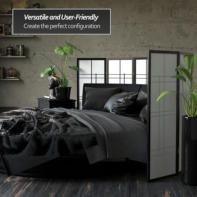 4 ft. Short Eudes Shoji Screen - Black - 5 Panels