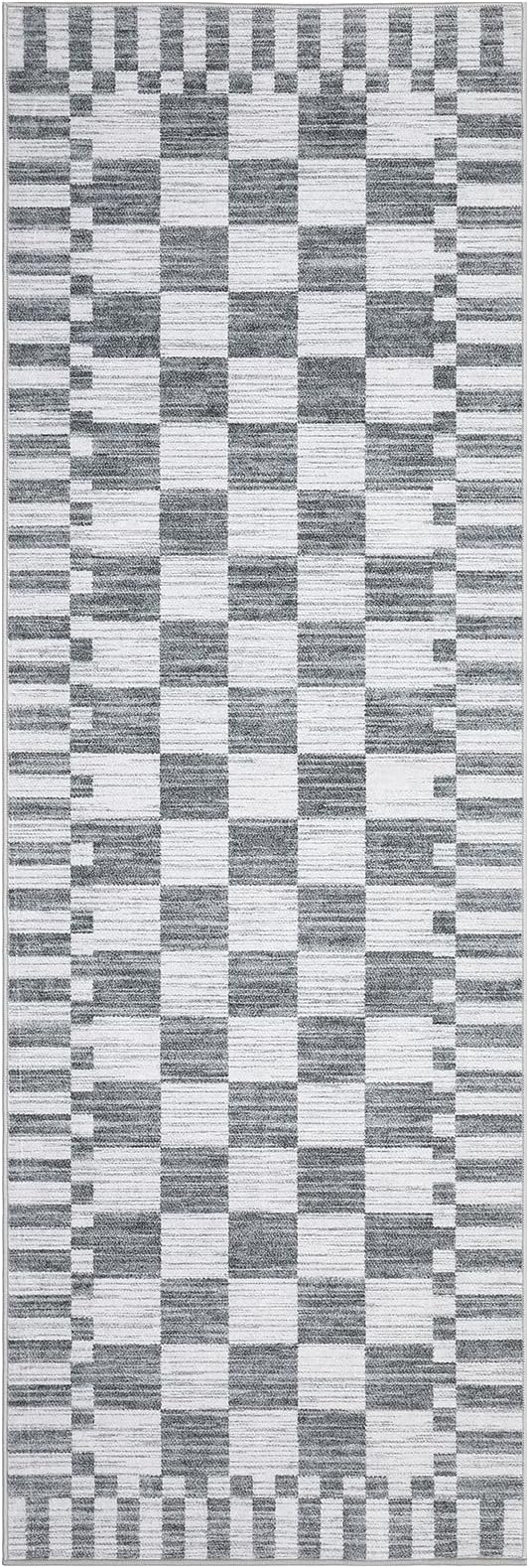 GarveeHome 2×5 Kitchen Runner Rug Non Slip,Grey Checkered Rug,Washable Runner Rug for Hallway Soft Low-Pile Geometric Checkerboard Rugs for Entryway Kitchen Dining Room