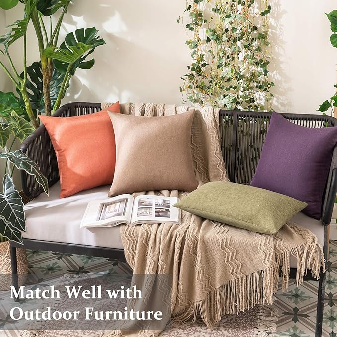 MIULEE Pack of 2 Decorative Outdoor Solid Waterproof Throw Pillow Covers Euro Sham Faux Linen Garden Farmhouse Cushion Cases for Patio Tent Balcony Couch Sofa 24x24 Inch Khaki