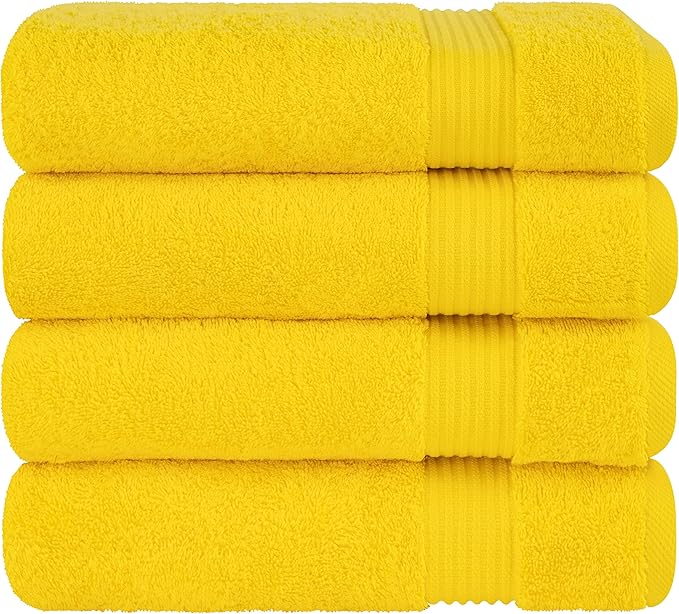 Cotton Paradise 100% Cotton Turkish Towel Set, Soft Absorbent Quick Dry, 4 Piece Bath Towel Set, Yellow