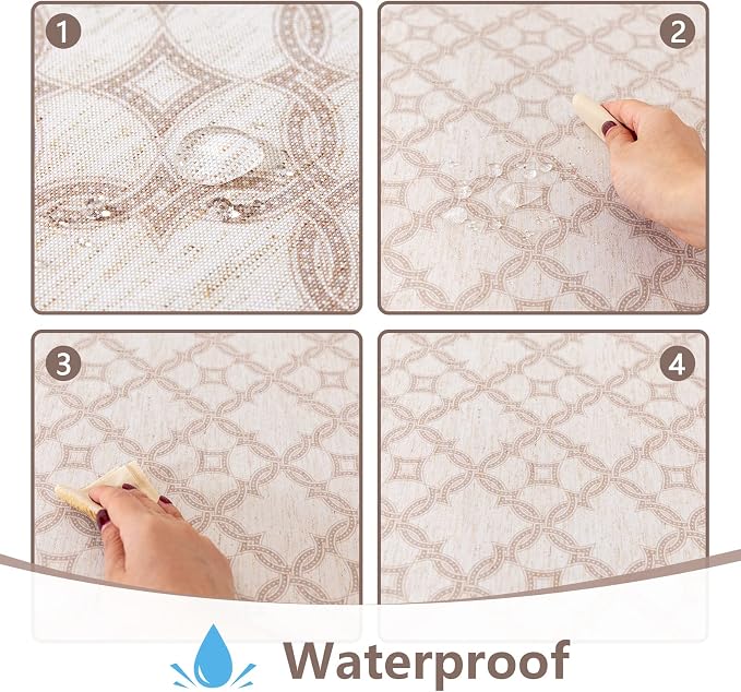MYSKY HOME Checkered Rectangle Tablecloth 60x102 Inches - Linen Farmhouse Tablecloth Waterproof Decorative Fabric Table Cloth for 6 Feet Table, Kitchen Dining and Outdoor Use, Brown