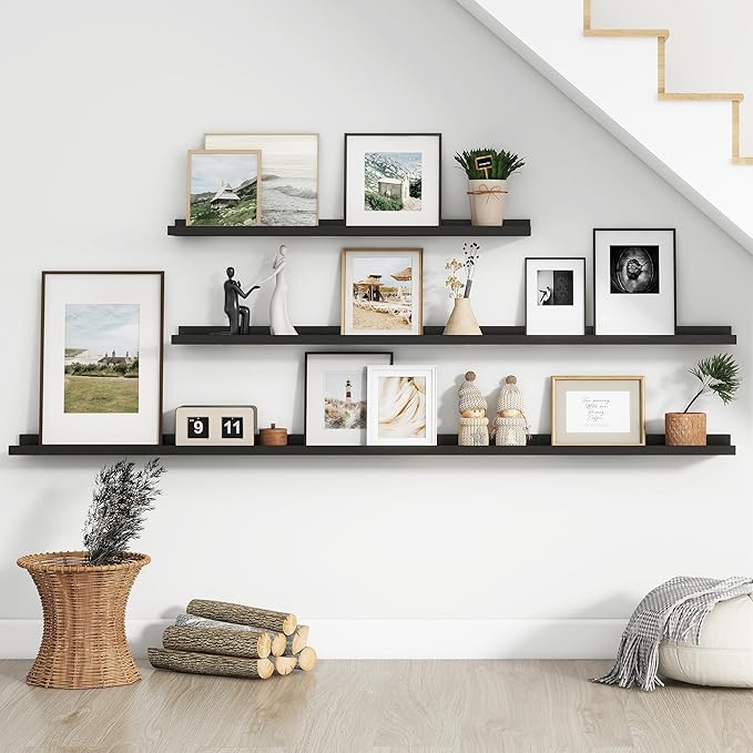 FLYJOE Floating Picture Ledge Shelves for Wall Set of 4, 72 Inch Wall Shelves with Lip Long Large Nursery Book Shelf for Toys Storage Kids Bookshelf Wall Mounted Living Room Bedroom Decor Frames