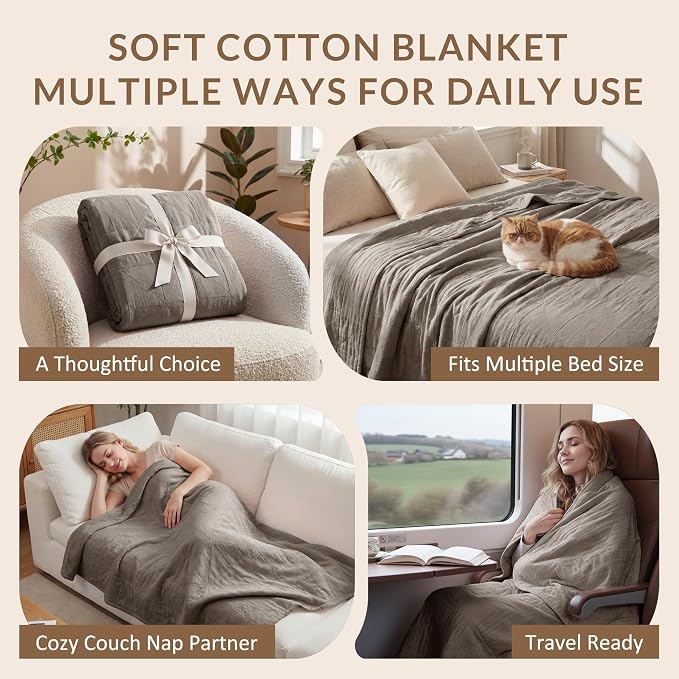 Exclusivo Mezcla 100% Cotton Muslin Blanket for Bed, Queen Size 4-Layer Moisture-Wicking and Breathable Ultra Soft Gauze Blanket for Spring Summer, 90"x90", Pine Bark