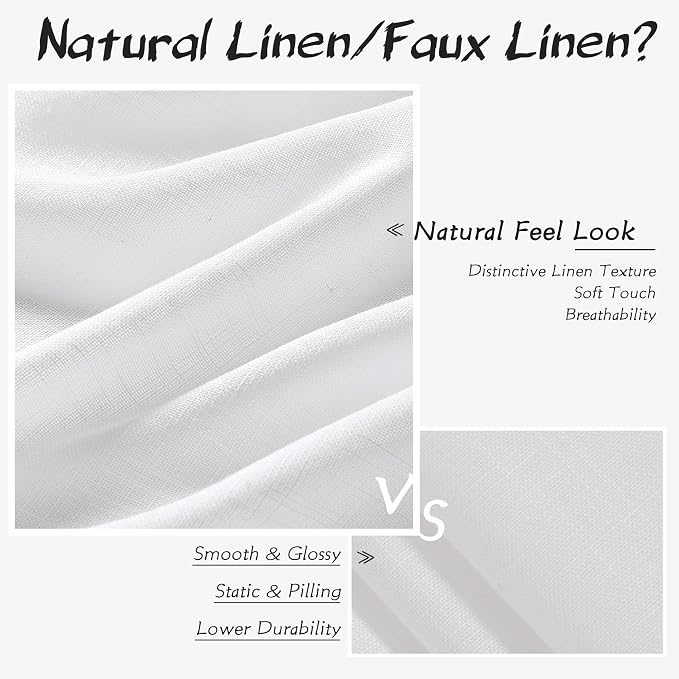 Joywell White Linen Curtains 84 Inches Long Hook Belt Pleated Back Tab Modern Aesthetic Pocket Privacy Light Filtering Semi Sheer Curtain Panel Drapes for Bedroom Living Room Sliding Door Set of 2