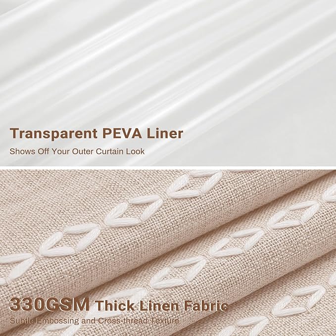 BTTN 3 in 1 Shower Curtain with Liner, 80 Inch Long Boho Linen Striped Cloth Shower Curtain Set with Hook, Large Modern Farmhouse Bohemian Waterproof Fabric Shower Curtain for Bathroom, Taupe, 72x80