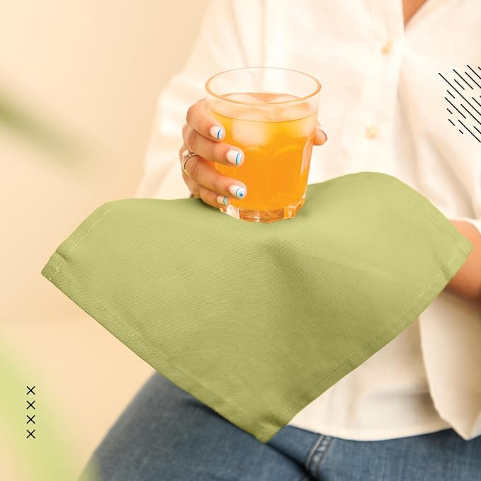 Encasa XO Cocktail Cloth Napkins Set of 12 | Pure Cotton Table Napkin | Size (9"x9") | Sage Solid | Machine Washable