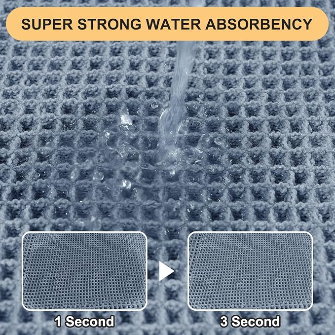IM HOME Upgrade Waffle Bath Mat, Boho Bathroom Rugs Absorbent Non Slip, Ultra Soft Bathroom Mat, Machine Washable Knit Bath Rugs with Border for Bathroom, Bedroom, Kitchen, Shower, Tub, 32"x20", Blue