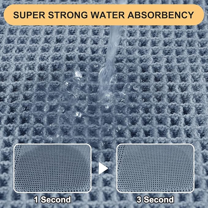 Upgrade Waffle Bath Mat, Boho Bathroom Rugs Absorbent Non Slip, Ultra Soft Bathroom Mat, Machine Washable Knit Bath Rugs with Herringbones for Bathroom, Bedroom, Kitchen, Shower, Tub, 32"x20", Blue
