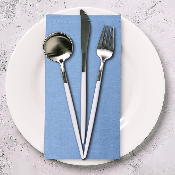 Urban Villa Cloth Napkins 100% Cotton Highly Absorbent Washable Durable Reusable Premium Dinner Napkins Ideal for Gifts for Mothers Day Hotel Farmhouse Parties - Ice Blue (20" x 20", Set of 12)