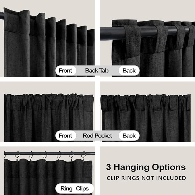 KOUFALL 120 10FT inch Linen Sheer Curtains, Light Filtering Back Tab Drapes for Living Room Bedroom, 2 Panels Set, 10 FT Length 52'' W x 120'' L, Black