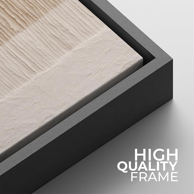 SIGNFORD Framed Canvas Print Wall Art Set Neutral Stripe Abstract Beige & Taupe Illustrations Modern Art Minimal Relax/Calm for Living Room, Bedroom, Office - 16"x16"x2 BLACK