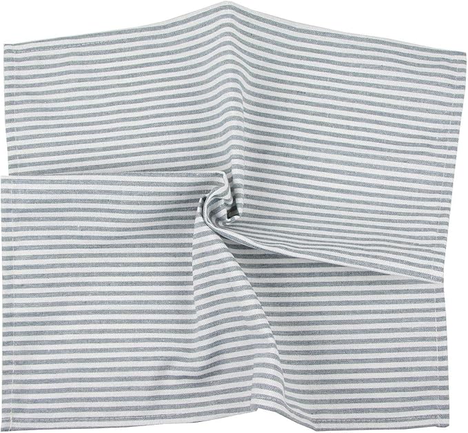 Plain Striped Cotton Linen Blended Dinner Cloth Napkins - Set of 12 (17 x 17 inches) - for Events & Home Use (Ocean)
