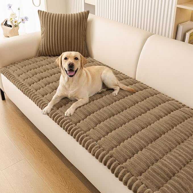 Smiry Couch Cover for Dogs Washable, Non Slip Fuzzy Pet Couch Covers for 3 Cushion Sofa Pet Friendly, Thick Soft Sofa Slipcovers Cushion Protector (Mocha Brown, 27.6" x 82.7")
