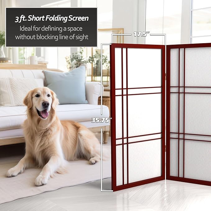 3 ft. Short Double Cross Shoji Screen - Rosewood - 5 Panels